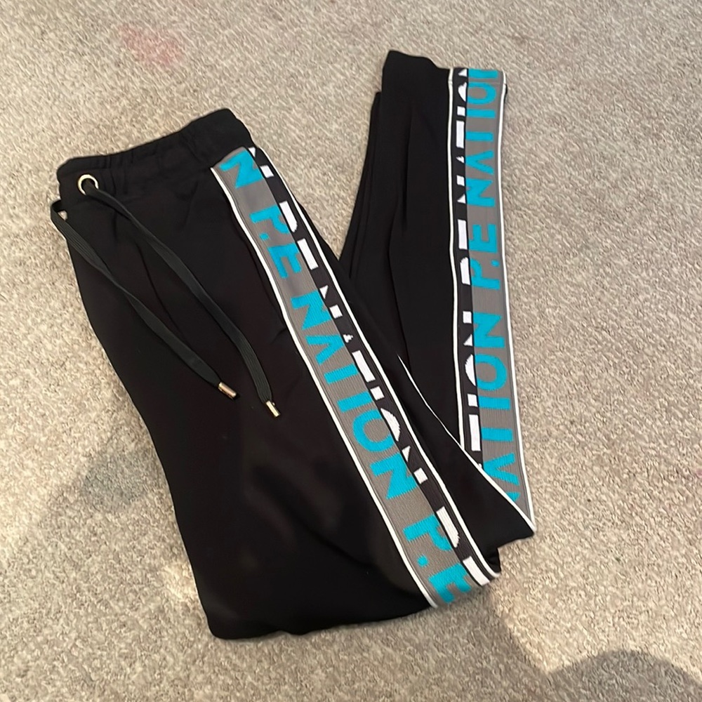 P.E Nation Black Slim Track Pants with Side Logo